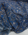 Tecido Crepe Chiffon Texturizado Italiano Brocado Ramos e Arabescos Tons de Bege e Azul