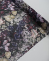 Tecido Crepe Chiffon Texturizado Italiano Tapete Floral Colorido e Preto