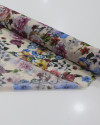 Tecido Crepe Chiffon Toque de Seda Italiano Multi Floral Colorido e Pêssego