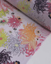 Tecido Crepe de Seda Mista Macro Floral Colorido e Branco
