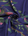Tecido Viscose Premium Barrado Estampa Lenço Flora e Fauna Colorido e Azul Marinho Noite