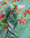 Tecido Crepe GGT Orquídeas e Ramos Magenta e Verde Jade
