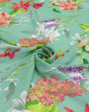 Tecido Crepe GGT Orquídeas e Ramos Magenta e Verde Jade