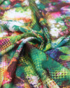 Tecido Crepe Silk Pintura Floral e Geométrico Tons Vibrantes