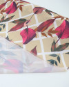 Tecido Crepe GGT Quadriculado Vertical e Folhagem Rosa e Bege