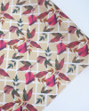 Tecido Crepe GGT Quadriculado Vertical e Folhagem Rosa e Bege
