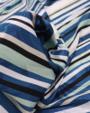 Tecido Crepe Silk Brocado Floral e Listras Verde e Azul
