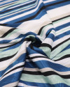 Tecido Crepe Silk Brocado Floral e Listras Verde e Azul