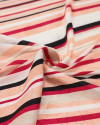 Tecido Crepe Silk Brocado Floral e Listras Vermelho e Salmão