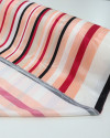 Tecido Crepe Silk Brocado Floral e Listras Vermelho e Salmão