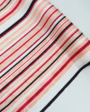 Tecido Crepe Silk Brocado Floral e Listras Vermelho e Salmão