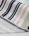 Tecido Crepe Silk Brocado Floral e Listras Azul Marinho e Bege
