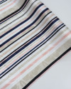 Tecido Crepe Silk Brocado Floral e Listras Azul Marinho e Bege