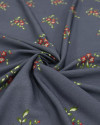 Tecido Crepe de Viscose Buquê Floral Vermelho e Azul Ardósia