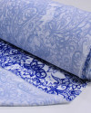 Tecido Crepe Salinas Estampa Paisley e Flores Azul e Branco