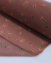 Tecido Crepe Chiffon Grosso Micro Ramos e Flores Verde, Rosa e Castanho