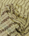 Tecido Crepe Chiffon Grosso Micro Flores em Listras Marrom e Amarelo Requinte