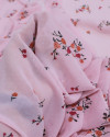 Tecido Crepe Chiffon Grosso Micro Poá e Rosas Branco, Colorido e Rosa Bebê