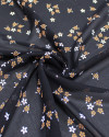 Tecido Crepe Chiffon Grosso Micro Flores Laranja, Branco e Preto