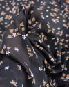 Tecido Crepe Chiffon Grosso Micro Flores Laranja, Branco e Preto