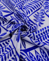 Tecido Viscose Folhas em Recortes Azul e Branco