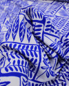 Tecido Viscose Folhas em Recortes Azul e Branco