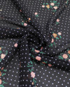 Tecido Crepe chiffon Grosso Micro Poá e Rosas Branco, Colorido e Preto