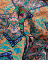 Tecido Crepe Chiffon Texturizado Italiano Multi Estampas em Recortes Colorido e Laranja