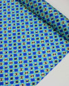 Tecido Crepe Silk Italiano Micro Estampa Geométrica Colorido e Tons de Azul