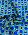 Tecido Crepe Silk Italiano Micro Estampa Geométrica Colorido e Tons de Azul