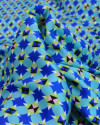 Tecido Crepe Silk Italiano Micro Estampa Geométrica Colorido e Tons de Azul