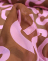 Tecido Crepe Chiffon Italiano Listra Abstrata Rosa e Castanho