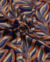 Tecido Viscose Italiano Barrado Macro Ramos Creme, Laranja e Azul Marinho