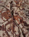 Tecido Viscose Italiano Leopardos em Galhos Laranja, Marrom e Bege