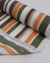 Tecido Linho Puro Italiano Multi Listras Laranja, Marrom e Verde