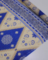 Tecido Linho Puro Italiano Barrado Vertical Muli Estampas Azul e Creme
