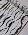 Tecido Micro Fibra Alfaiataria Italiano Listras Curvas Preto e Offwhite