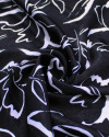 Tecido Crepe Silk Italiano Rascunho Floral Branco e Preto