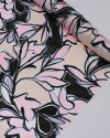 Tecido Crepe Silk Italiano Desenho Abstrato Floral Rosa, Preto e Pêssego
