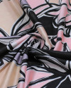 Tecido Crepe Silk Italiano Desenho Abstrato Floral Rosa, Preto e Pêssego