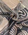 Tecido Crepe Chiffon Italiano Barrado Duplo Estampa geométrica em Listras Preto e Bege