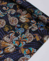 Tecido Crepe Silk Italiano Cashmere Floral em Pingos Coloridos e Preto