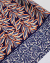Tecido Viscose Italiano Barrado Macro Ramos Creme, Laranja e Azul Marinho