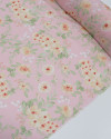 Tecido Crepe Koshibo Leve Campo Floral Bege Claro e Rosa Bebê