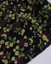 Tecido Crepe Bubble Ramos Florais Amarelo, Verde e Preto