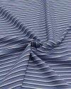 Tecido Viscose Multi Listras Preto, Branco e Azul Índigo