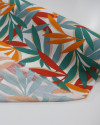 Tecido Viscose Texturizada Folhagens Terracota, Laranja e Verde