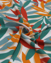 Tecido Viscose Texturizada Folhagens Terracota, Laranja e Verde