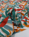 Tecido Viscose Texturizada Folhagens Terracota, Laranja e Verde