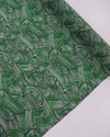 Tecido Viscose Italiano Riscos Ondulados Preto, Verde e Branco